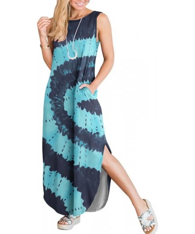 Women's Casual Summer Loose Sunresses Long Dresses Sleeveless Split Maxi Beach Dress with Pockets 4-tie Dye Blue $18.45 Dresses