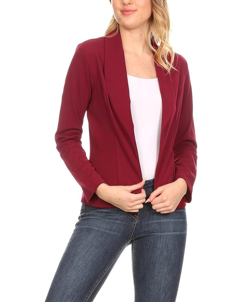 Women's Casual Office Work Wear Long Sleeve Fitted Open Blazer Jacket Hbl01353 Burgundy $11.46 Blazers