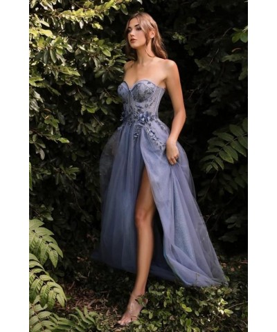 Sparkle Tulle Prom Dresses 2024 Sweetheart 3D Appliques Wedding Dresses Long Formal Evening Ball Gowns with Slit Grey $38.25 ...