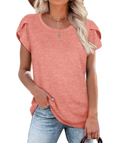 Womens Short Sleeve Round Neck Lightweight Tshirt Loose Fit Z4-coral $8.99 Tops