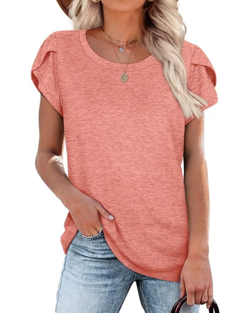 Womens Short Sleeve Round Neck Lightweight Tshirt Loose Fit Z4-coral $8.99 Tops