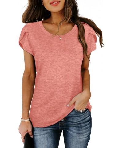 Womens Short Sleeve Round Neck Lightweight Tshirt Loose Fit Z4-coral $8.99 Tops