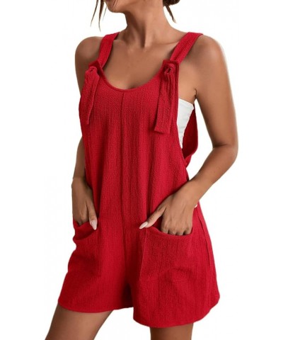 Jumpsuit for Women Casual Summer Dressy 2023 Plus Size Adjustable Strap Loose Linen Short Overalls Jumpsuit Rompers 01-red $1...