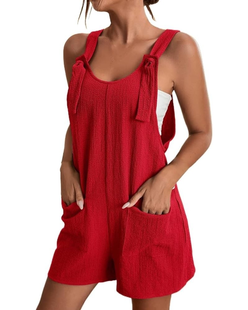 Jumpsuit for Women Casual Summer Dressy 2023 Plus Size Adjustable Strap Loose Linen Short Overalls Jumpsuit Rompers 01-red $1...