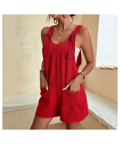 Jumpsuit for Women Casual Summer Dressy 2023 Plus Size Adjustable Strap Loose Linen Short Overalls Jumpsuit Rompers 01-red $1...