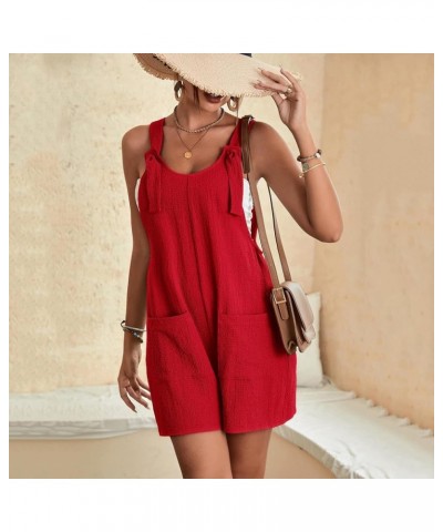 Jumpsuit for Women Casual Summer Dressy 2023 Plus Size Adjustable Strap Loose Linen Short Overalls Jumpsuit Rompers 01-red $1...