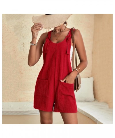 Jumpsuit for Women Casual Summer Dressy 2023 Plus Size Adjustable Strap Loose Linen Short Overalls Jumpsuit Rompers 01-red $1...