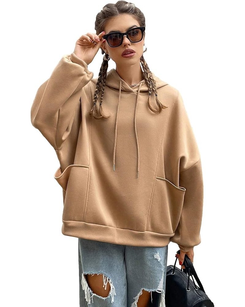 Women's Casual Oversized Long Sleeve Pullover Hooded Sweatshirt Pocket Drawstring Hoodie Camel $12.38 Hoodies & Sweatshirts