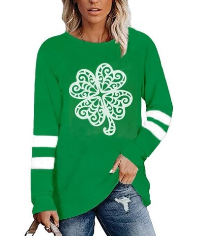 St. Patricks Day Women's Green Four Leaf Clover Lucky Shirts Striped Long Sleeve Gifts Holiday Tops Flower Four Leaf $13.32 T...