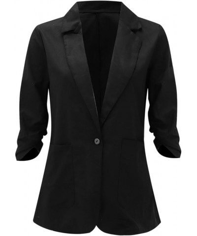 Womens Cotton Linen Blazer Jackets Plus Size 3/4 Sleeve Lapel Open Front Cardigan Jacket Business Casual Blazers Black $9.00 ...