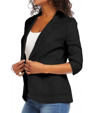 Womens Cotton Linen Blazer Jackets Plus Size 3/4 Sleeve Lapel Open Front Cardigan Jacket Business Casual Blazers Black $9.00 ...