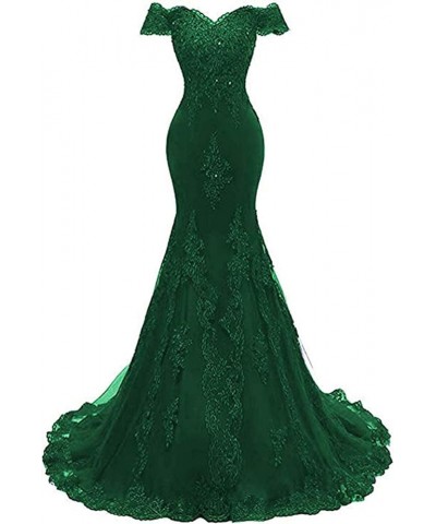 Women's Lace Mermaid Evening Prom Dresses Long Off Shoulder Appliqued Formal Gown PM39 Green $40.00 Dresses