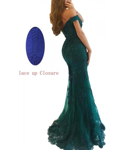 Women's Lace Mermaid Evening Prom Dresses Long Off Shoulder Appliqued Formal Gown PM39 Green $40.00 Dresses