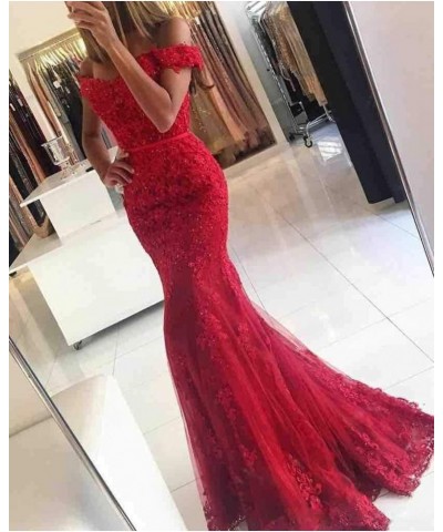 Women's Lace Mermaid Evening Prom Dresses Long Off Shoulder Appliqued Formal Gown PM39 Green $40.00 Dresses