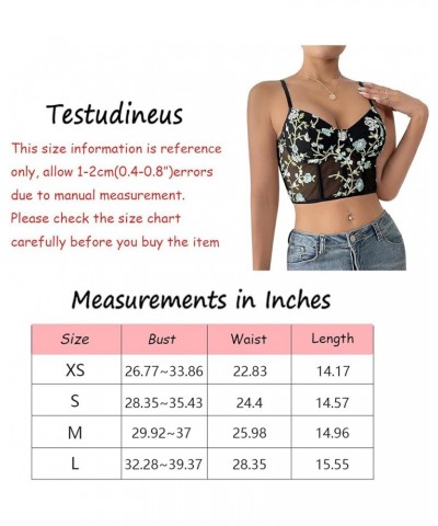 Women Chic Floral Embroidered Corset Top Spaghetti Strap Sheer Mesh Push Up Bustier Bralette Mint Green $15.29 Bras