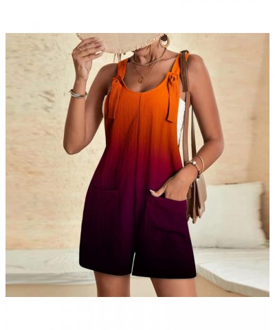 Summer Jumpsuit for Women 2023 Short Rompers Casual Loose Sleeveless Tie Knot Strap Jumpsuits Overalls with Pockets 08-orange...