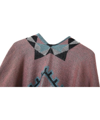 Women's Warm Shawls Wraps Open Front Cardigan Vintage Pattern Poncho Cape Sweater Coat 5 Pink $18.43 Sweaters