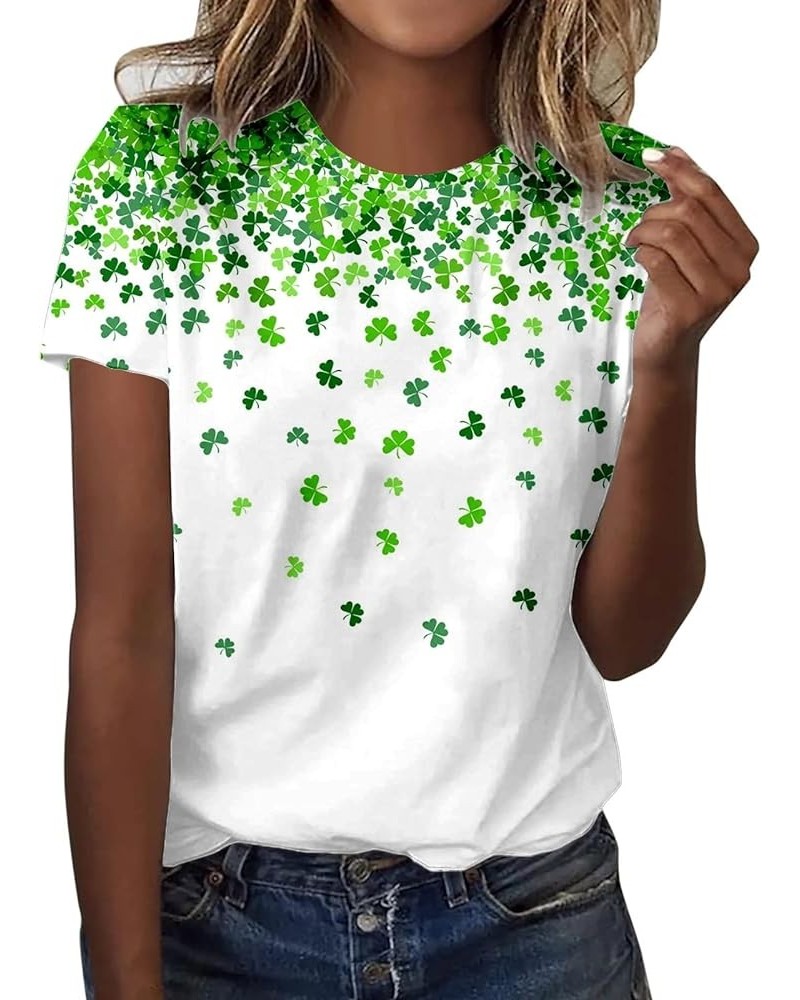 St Patricks Day Shirt Women Fashion Casual Top Shirt Short Sleeve Round Neck Printed Tshirt St Patricks Day Clothing 02white ...