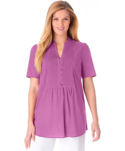 Women's Plus Size Pintucked Half-Button Tunic Evening Blue $19.20 Tops