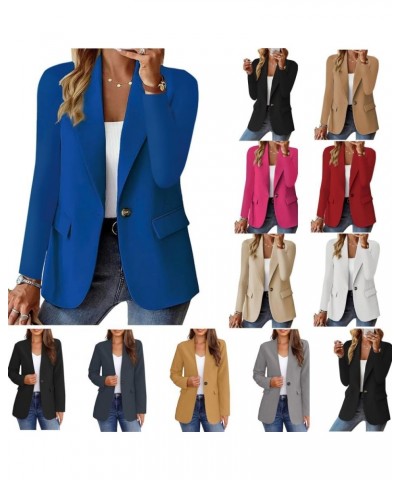 Women's Blazer Casual Bussiness Blazers Long Sleeve Button Down Blazer Jacket Solid Lapel Suite Jacket with Pockets A-blue $1...