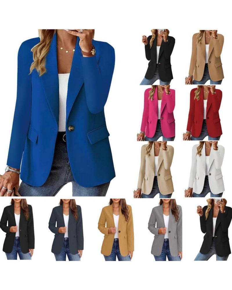 Women's Blazer Casual Bussiness Blazers Long Sleeve Button Down Blazer Jacket Solid Lapel Suite Jacket with Pockets A-blue $1...