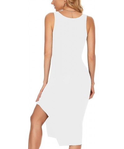 Women's Square Scoop Neck Sleeveless Ribbed Knit Bodycon Fitting Tank Dress Side Split Tight Midi Dress White $19.94 Sweaters