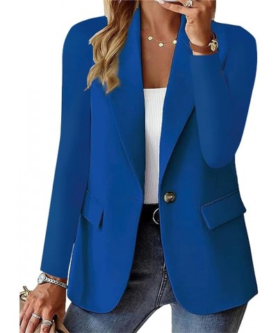 Women's Blazer Casual Bussiness Blazers Long Sleeve Button Down Blazer Jacket Solid Lapel Suite Jacket with Pockets A-blue $1...