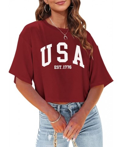 Womens Los Angeles California Letter Print Cropped T Shirt Half Sleeve Crop Tees Round Neck Summer Crop Tops Z01-red $10.75 O...