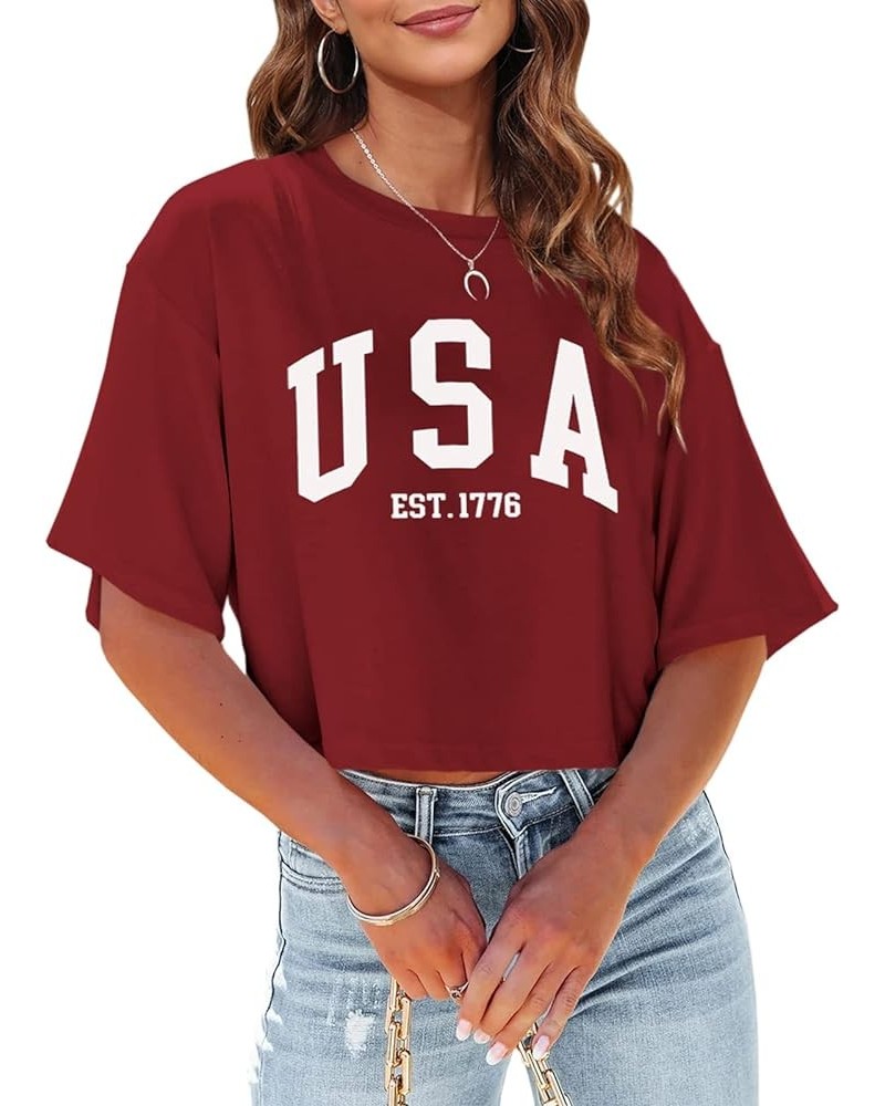 Womens Los Angeles California Letter Print Cropped T Shirt Half Sleeve Crop Tees Round Neck Summer Crop Tops Z01-red $10.75 O...