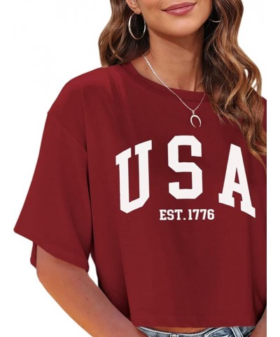 Womens Los Angeles California Letter Print Cropped T Shirt Half Sleeve Crop Tees Round Neck Summer Crop Tops Z01-red $10.75 O...