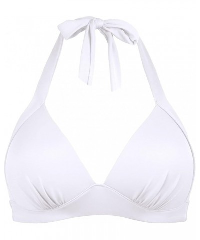 Women's Vintage 50s Halter Neck Tie Knot Back Soft Molded Padding Bikini Top Swimsuit Bathing Suit Tops Only White $10.00 Swi...