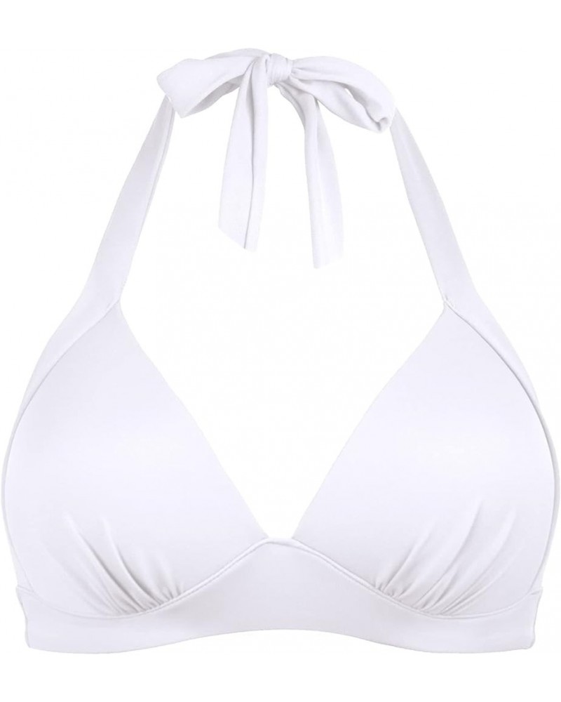 Women's Vintage 50s Halter Neck Tie Knot Back Soft Molded Padding Bikini Top Swimsuit Bathing Suit Tops Only White $10.00 Swi...