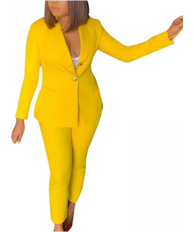 Women 2 Piece Long Sleeve Solid Suit Double-Breasted Blazer and Floor-Length Flared Pants Casual Business Sets Aab02-yellow $...