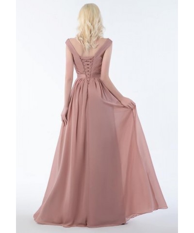 Bridesmaid Dresses Off Shoulder Chiffon - Pleated Formal Evening Dress with Slit Pink $34.64 Dresses