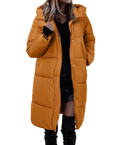 Womens Long Puffer Coat Packable Down Coat Ultralight Parkas Jacket Maxi Zip Up Winter Hooded Quilted Coat Z011 Orange $34.80...