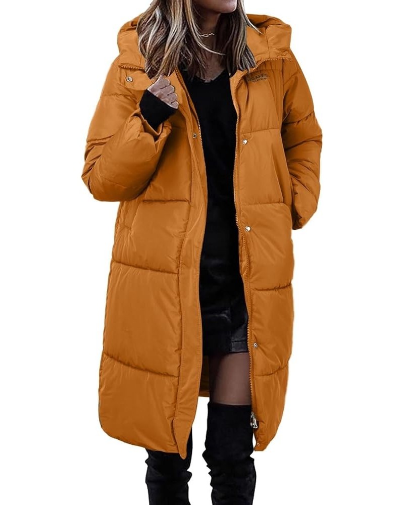 Womens Long Puffer Coat Packable Down Coat Ultralight Parkas Jacket Maxi Zip Up Winter Hooded Quilted Coat Z011 Orange $34.80...