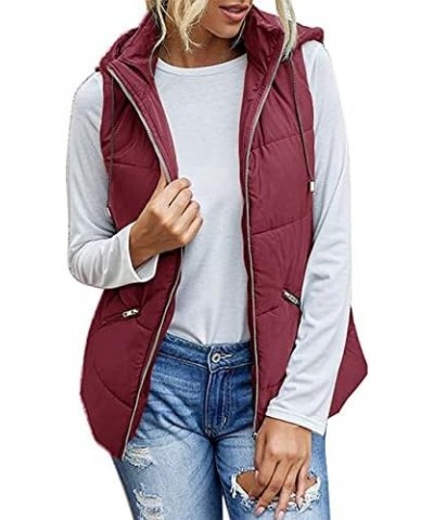 Women's Lightweight Zip Up Hooded Vest Fashion Sleeveless Quilted jacket with Pockets Wine Red $19.60 Jackets