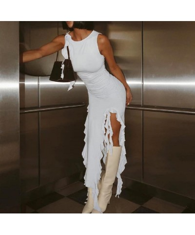 Women Y2k 3D Floral Tassels Dress Fringed Irregular Hem Long Dress Ruffle Sheer Mesh Short Dress Sexy Clubwear Ah-white $10.4...