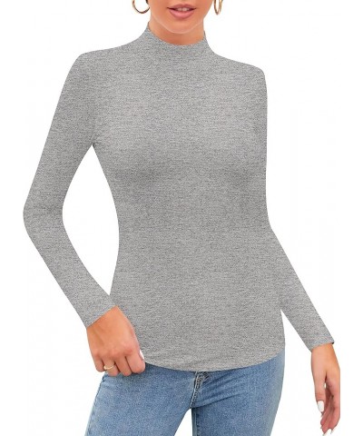 Women’s Long Sleeve Sleeveless Mock Turtle Neck Tops Basic Stretchy Fitted Underwear Layer Tee Shirts Long Sleeve Light Heath...