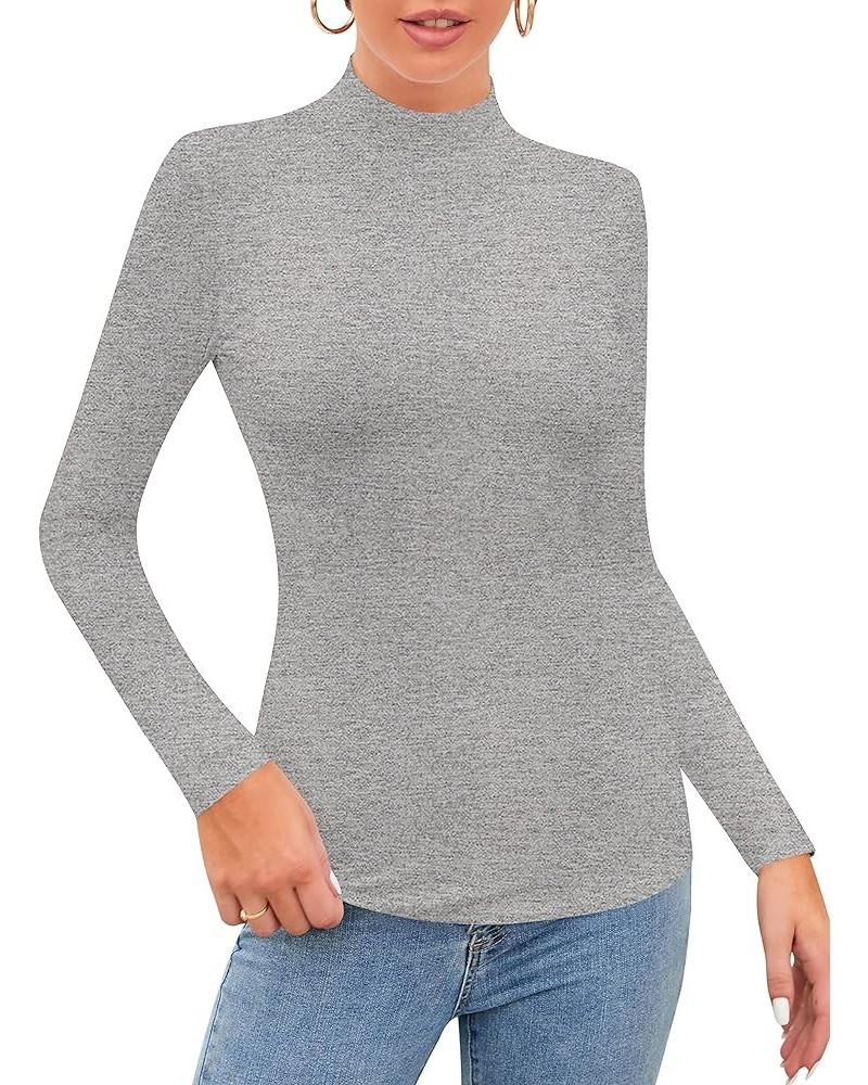 Women’s Long Sleeve Sleeveless Mock Turtle Neck Tops Basic Stretchy Fitted Underwear Layer Tee Shirts Long Sleeve Light Heath...