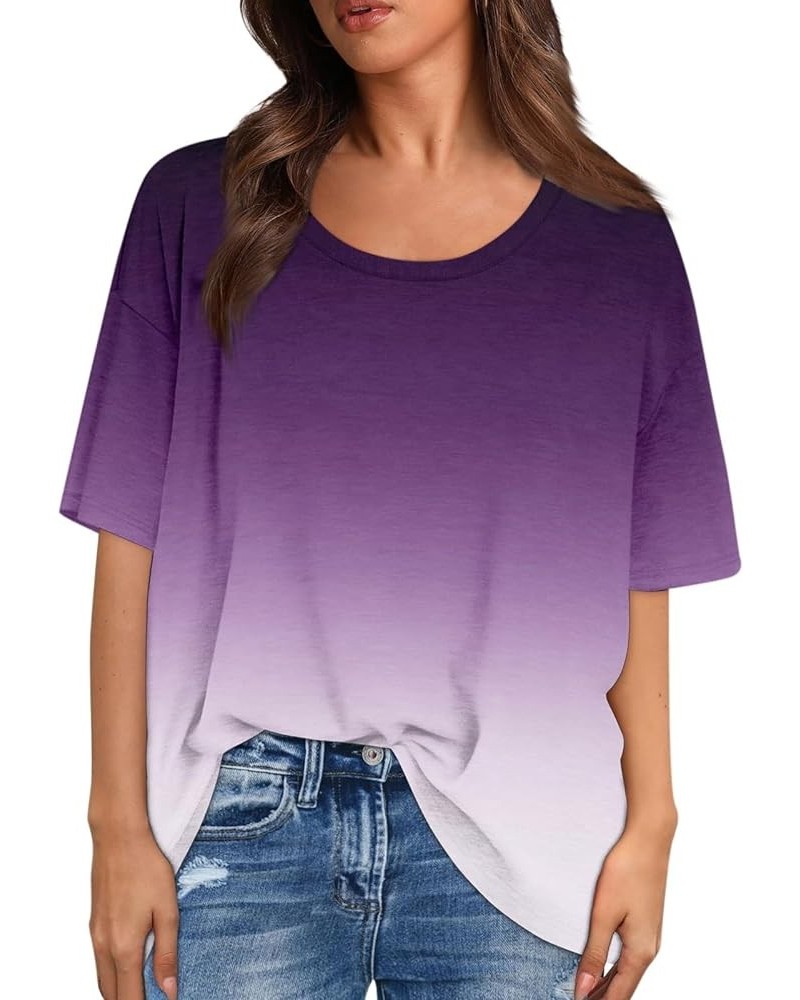 Oversized Tshirts for Women Womens Oversized T Shirts Crewneck Short Sleeve Tops Summer Casual 2024 Y2K Basic Tee C 05-purple...