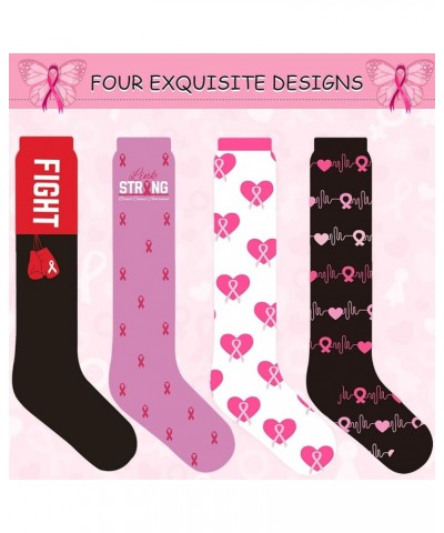 4 Pair of Breast Cancer Awareness Socks Pink Ribbon Soft Crew Sport Knee High Socks Calf Socks Women Girls Ecg, Love, Bows, G...