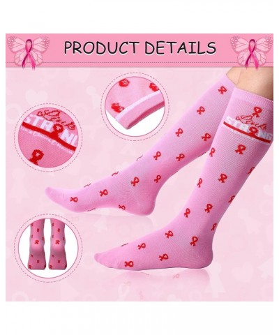 4 Pair of Breast Cancer Awareness Socks Pink Ribbon Soft Crew Sport Knee High Socks Calf Socks Women Girls Ecg, Love, Bows, G...