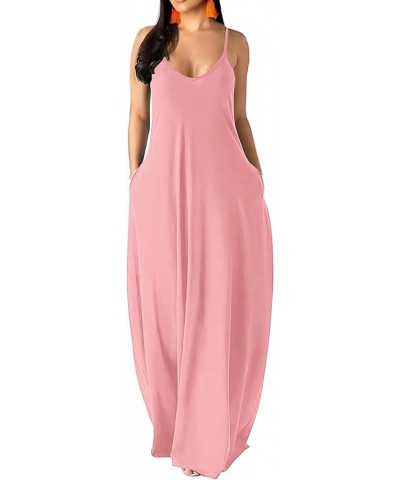 Women's Maxi Dresses Summer Sleeveless Loose Colorful with Pocket Casual Long Sundress Plus Size Pinkabc $18.54 Dresses