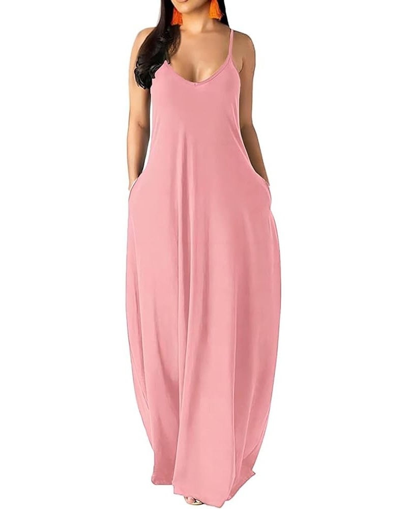 Women's Maxi Dresses Summer Sleeveless Loose Colorful with Pocket Casual Long Sundress Plus Size Pinkabc $18.54 Dresses