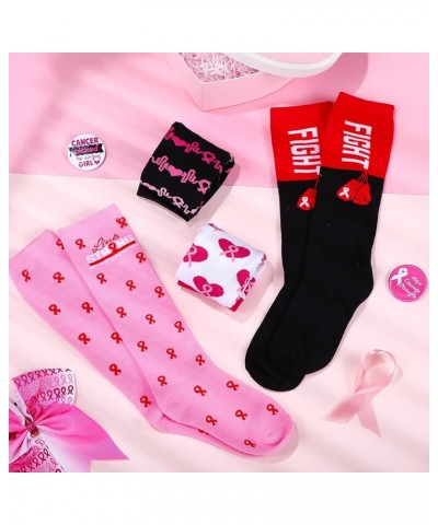 4 Pair of Breast Cancer Awareness Socks Pink Ribbon Soft Crew Sport Knee High Socks Calf Socks Women Girls Ecg, Love, Bows, G...