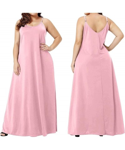 Women's Maxi Dresses Summer Sleeveless Loose Colorful with Pocket Casual Long Sundress Plus Size Pinkabc $18.54 Dresses