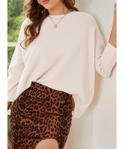 Women's Crewneck Oversized Sweaters Fashion 2023 Fall Long Batwing Sleeve Tunic Pullover Sweater Knit Tops Beige $17.22 Sweaters