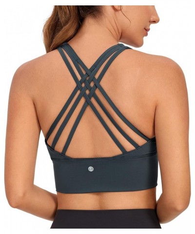 Strappy Longline Sports Bras for Women - Wirefree Padded Criss Cross Yoga Bras Cropped Tank Tops Melanite $13.20 Lingerie