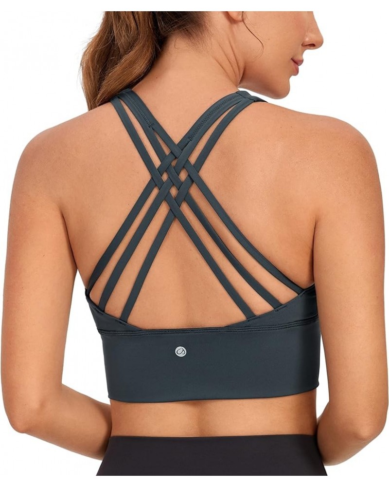 Strappy Longline Sports Bras for Women - Wirefree Padded Criss Cross Yoga Bras Cropped Tank Tops Melanite $13.20 Lingerie